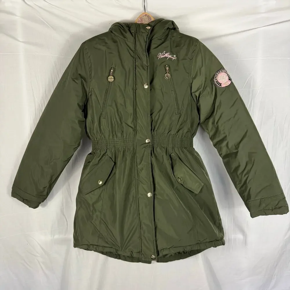 Weatherproof Girls Puffer Raincoat Green Size Large Missing Faux Fur Trum